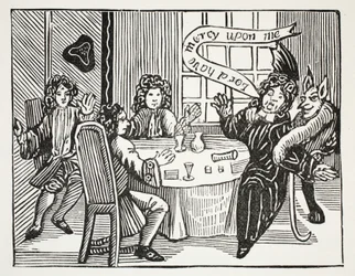 The History of Dr. John Faustus, illustrasjon fra Chapter-books of the Eighteenth Century av John Ashton, pub. 1882