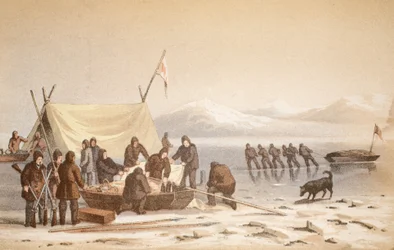 The Meeting in Wellington Channel, 14. juni 1851, illustrasjon fra Voyage to Baffins Bay og Barrow Straits..., 1852 (håndfarget gravering)