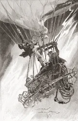 Farene med varmluftsballong. En ballong i vanskeligheter og i ferd med å krasje. Fra The Strand Magazine, utgitt 1896 (litho)
