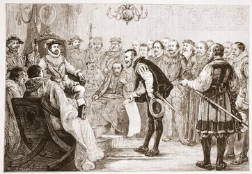 De protestantiske prinsene presenterer sin bekjennelse til Charles, illustrasjon fra The History of Protestantism av James Aitken Wylie (1808-1890), pub. 1878