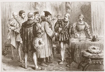 De protestantiske prinsene signerer sin bekjennelse, illustrasjon fra The History of Protestantism av James Aitken Wylie (1808-1890), pub. 1878