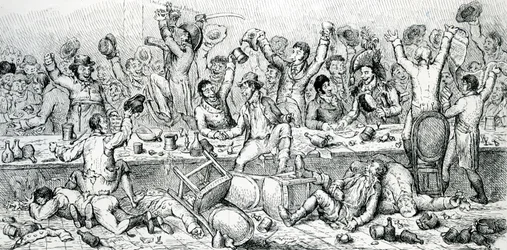 The Reformers Dinner, illustrasjon hentet fra Satiristen, 1809