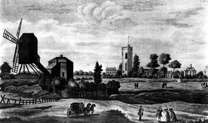 The South View of Barnes, trykt av Henry Overton