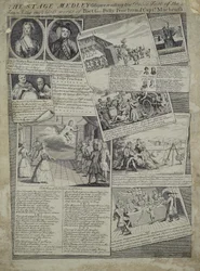 Scenemedleyen som representerer byens høflige smak og de makeløse fordelene til poeten G., Polly Peachum og Captain Macheath, ca. 1728