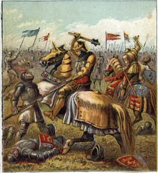 The War of the Two Roses (1455-1485): Kamp mellom Royal House of York og Royal Mason of Lancaster. Illustrasjon av den engelske borgerkrigen født av delingen av etterfølgerne til kong Edward III (1327-1377) i to grener. The War of the Ros