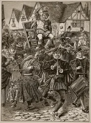 The frolic of My Lord of Misrule, illustrasjon fra Cassells Illustrated History of England (sepia-bilde)