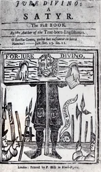 Tittelsiden til den første boken til Jure Divino - A Satyr av Daniel Defoe (1660-1731) utgitt i 1706