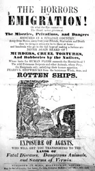 Tittelside for en brosjyre om The Horrors of Emigration! (trykt papir)