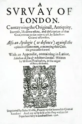 Tittelside til A Survey of London av John Stow, utgitt i 1598 (trykt papir)
