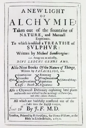 Tittelside til den engelske utgaven av A New Light on Alchemy av Michal Sedziwoj, 1650 (trykk)