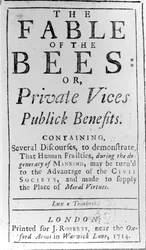 Tittelside for The Fable of the Bees av Bernard de Mandeville, 1714