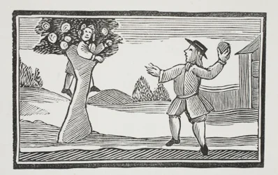 Opp i treet hur gets, illustrasjon fra Chap-books of the Eighteenth Century av John Ashton, pub. 1882