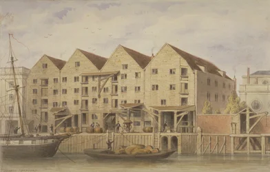 Utsikt over Chamberlains Wharf, Tooley Street, 1846 (wc på papir)