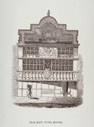 Utsikt over East India House, med figur foran, ca. 1700