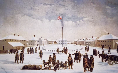 Utsikt over Fort Garry (farge litho)