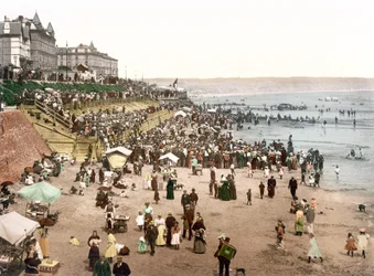 Utsikt over en engelsk strand (håndfarget bilde)
