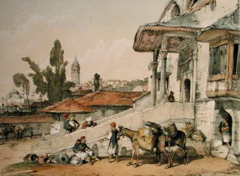Utsikt over distriktet Galata, tidlig på 1800-tallet (penn og blekk på papir)