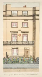 Utsikt over huset der George Cruikshank døde, pub. ca. 1878 (håndfarget gravering)