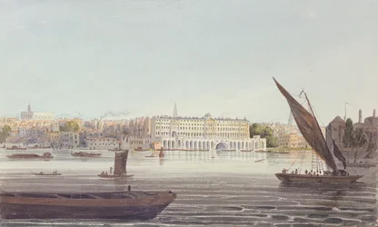 Utsikt over elvefronten til New Somerset House, fra Bankside, 1796