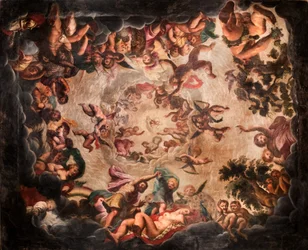 Utsikt over taket i Elysium-rommet, Bolsover Castle (pigment på gips)