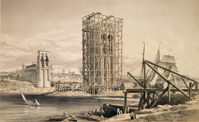 Utsikt over konstruksjonen av Britannia Tubular Bridge