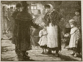 Visit of the Tithe Proctor, Irland, 1832, illustrasjon fra Cassells Illustrated History of England (sepia-bilde)