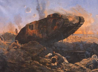 WWI British Tank in Action på vestfronten