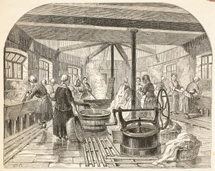 Vaskehus ved Brixton Prison, illustrasjon fra The Criminal Prisons of London og Scenes from Prison Life av Henry Mayhew og John Binny, pub. 1862
