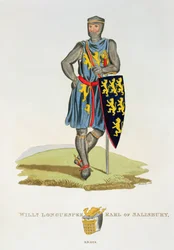 William de Longuespee, 3. jarl av Salisbury (d.1226) 1224, gravert av W. Maddocks, fra Ancient Armor av Samuel Rush Meyrick, 1824