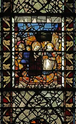 Vindu w58 som viser en scene fra historien om St Thomas Becket - en ombordstigningsscene