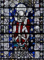 Vindu w6 som viser St Nicholas; kant med figurer