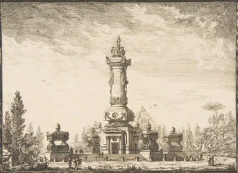 Forhøyning i perspektiv av en begravelsessøyle beregnet på begravelsen..., 1746-50.