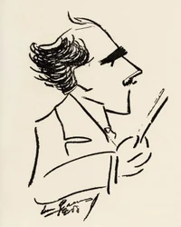 Arturo Toscanini (1867-1957) italiensk dirigent i en karikatur av Enrico Caruso (italiensk tenor).