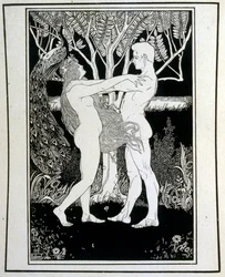 Adam og Eva (uskyld), fra boken Juda illustrert av Ephraim Moses Lilien (1874-1925). Lilian regnes som faren til sionistisk ikonografi, skapt i Jugendstil (tysk art nouveau)-stil. Han illustrerte 