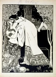 Salomo og Saba, fra boken Juda illustrert av Ephraim Moses Lilien (1874-1925). Lilian regnes som faren til sionistisk ikonografi, skapt i Jugendstil (tysk art nouveau)-stil. Han illustrerte 'Juda' (1900), en bok med bibelsk poesi