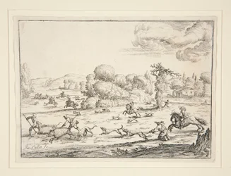 Hunting Scene: Near the Kill (etter et design av Jacques Callot 1592-1635)