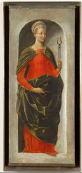 Saint Apollonia, høyre kolonne av alteret til Saint Vincent Ferrier malt for Bologna av Francesco Cossa, ferdigstilt av Ercole di Roberti ...