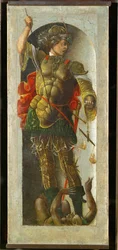 Sankt Mikael, søyle fra et alter for Sankt Vincent Ferrier, malt for Bologna av Francesco Cossa …