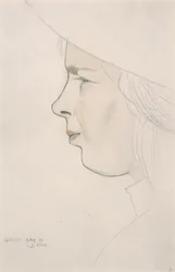 Portrett av kunstnerens søster Gladys Laughton, 8. august 1909 (blyant og farget vask)