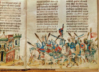 Kavalerer under kommando av den bysantinske keiseren Herakleios, ca. 1350–1350 (illuminasjon på pergament)