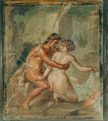 Erotisk scene, Pompeii, Italia (freske)