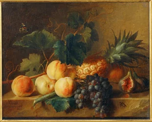 Stilleben med fersken og ananas...