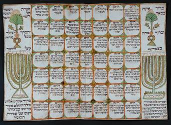 Omer-kalenderen, for å telle de 49 dagene mellom påske og Shavuot, bygghøsten (akvarell på papir)