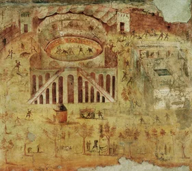 Opprør i amfiteateret mellom folket i Pompeii og Noceria