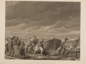 Fiskere fra Hornbek redder kapteinen fra et strandet skip (A.1775)