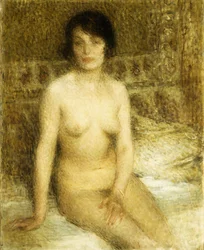 En sittende naken (olje på lerret)