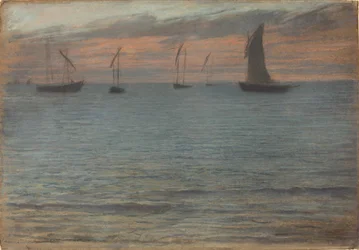 Et havlandskap ved solnedgang