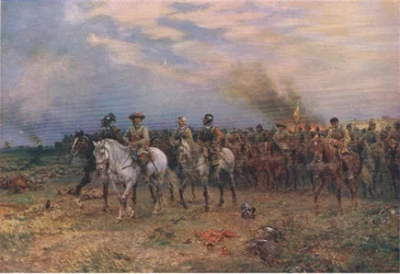Cromwell ved Marston Moor, illustrasjon fra The History of the British People, utgitt av Waverley, ca. 1940