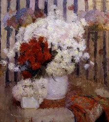 Stilleben av sommerblomster. Maleri av Ernst Jean Joseph Godfrinon (1878–1927). Privat samling.