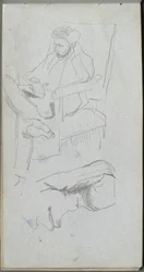 Skissebok, side 24: Sittende mannsfigur